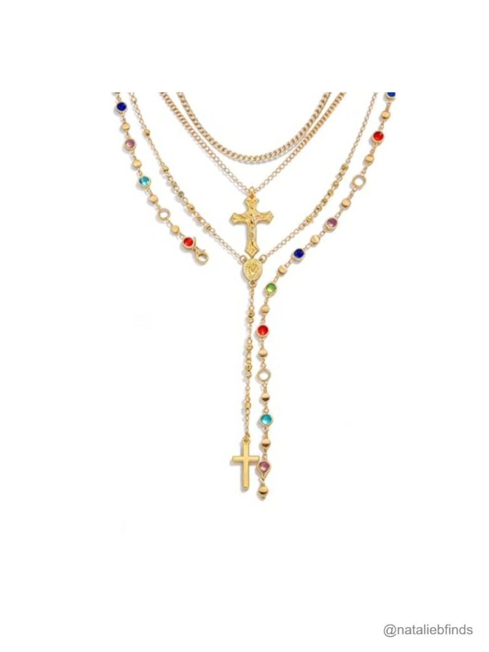 Dainty Crystal Cross Pendant Necklace Set Layered Chain Women Party Jewelry